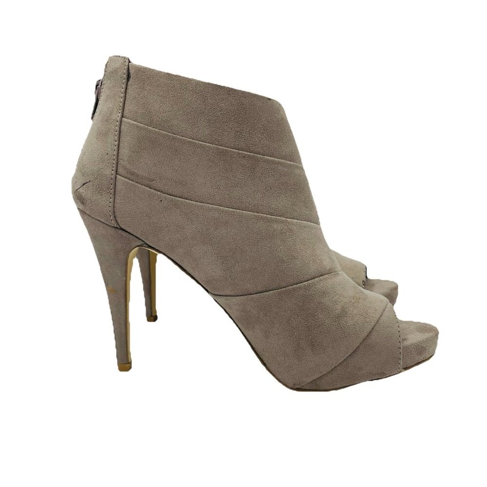 Fergalicious Boots Womens Size 10 M Brown Taylor Heels Booties Zip Stiletto Peep